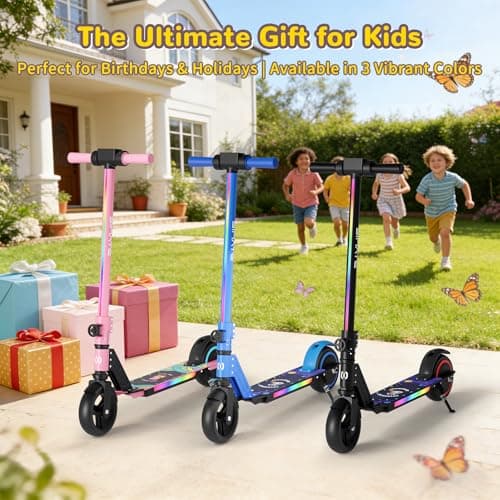 SIMATE Electric Scooter for Kids, Motorized E-Scooters with Colorful Front Light and Pedal Lights, LED Display & Foldable, Dual Braking System, Top 8.7mph & 5 Miles, Gifts for Kids, Girls, Boys, Teens 6