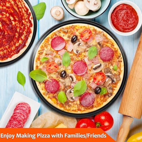 Mobzio Round Pizza Pans with Holes, 4pc Set - Perforated Non-Stick Pizza Baking Pans for Oven, 9/10/11/12 Inch 8