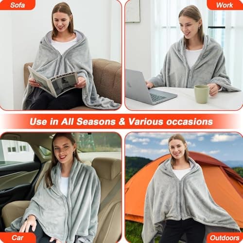 Portable Cordless Heated Blanket for Stadium, Rechargeable USB Heated Throw Blanket for Outdoor, 3 Heat Settings Electric Heated Blanket for Office, Camping, 58”x 38” (Battery Pack Not Included) 5