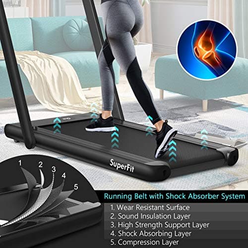 Goplus 2 in 1 Folding Treadmill with Dual Display, 2.25HP Superfit Under Desk Electric Pad Treadmill, Installation-Free, Bluetooth Speaker, Remote Control, Walking Jogging Machine for Home/Office Use 5