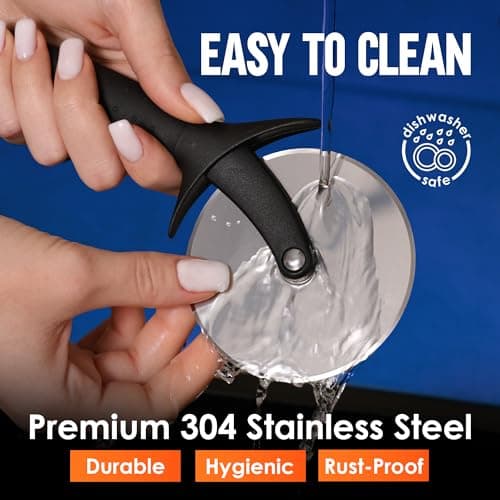 KitchenStar Pizza Cutter Wheel - 304 Stainless Steel Slicer Knife with Super Sharp Blade, Anti-Wobble Axle Mechanism, Ergonomic Non-Slip Handle & Protective Cover, Dishwasher Safe 5