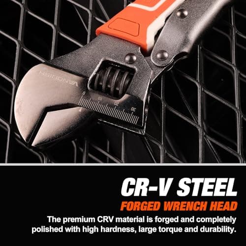 VANQUISH 10'' Locking Adjustable Wrench Extreme Grip, CR-V Steel TPR Handle, Wrench for Auto Repair, General Assembly, Maintenance, Plumbing, 3160 3