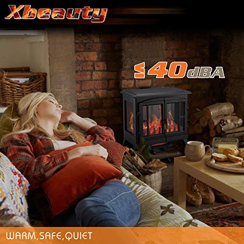 Xbeauty Electric Fireplace Stove, Freestanding Fireplace Heater with Realistic Flame, Indoor Electric Stove Heater, Portable, Infrared, Thermostat, Overheating Safety System, 1000W/1500W(23 Inch) 5