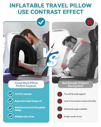 JefDiee Inflatable Travel Pillow, Airplane Neck Pillow Comfortably Supports Head and Chin for Airplanes, Trains, Cars Office Napping on The Tray Table (Black) 5