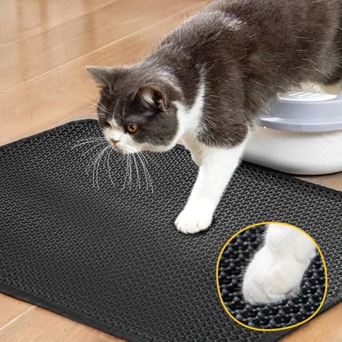 Cat Litter Mat Compact Size 23.6"x14.6" for Small Spaces, Upgrade Waterproof Leakproof Back Layer, Honeycomb Trapping Mat, Washable, Easy to Clean, Scatter Control Kitty Litter Matt, Black 6