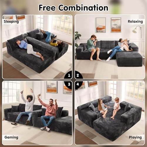 ovios 104" Cloud Boneless Couch with L-Shape Chaise,Modern Sectional Modular Sofa with Deep Seat, Upholstered Couches for Living Room Bedroom,No Assembly Required, Grey (Plush Corduroy Fabric) 6