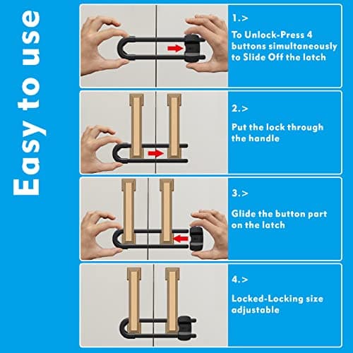 LRANFOW 10 Pack U-Shaped Baby Proof Cabinet Locks No Drilling Required, Adjustable Child Safety Latches for Cabinets Drawers Kitchen Doors, White 5