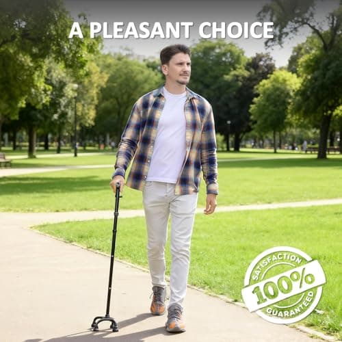 Rehand Quad Canes, Walking Cane for Men & Women with Ergonomic Handle Ever and Graceful 4-Pronged Base for Extra Stability, Foldable, Adjustable Walking Sticks for Right or Left Handed 6
