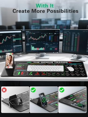 Mouse Pad with Foldable Phone Holder, Wireless Charging Desk Mat for Stock Enthusiast, 31.5"x15.8" Large Mousepad with Financial Trading Guides Printed, XXL Desk Pad Non-Slip, Waterproof Keyboard Pad 7