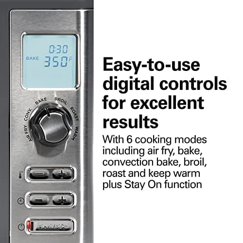 Hamilton Beach Countertop Digital Air Fryer Oven with Sure-Crisp, 6-in-1 Functionality, 150-450⁰F Temp Range, 1800W, XL Capacity for 2 12” Pizzas, Two 9” x 13” Pans and 4 Rack Positions, Grey (31390) 5