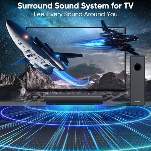 Saiyin Soundbar with 4'' Subwoofers - 70W Rounded-Edge Subwoofer & Compact Soundbar for TV, 2.1 Audio Enhanced Surround Sound System for TV, Bluetooth/Optical/AUX Connection for TV/PC 5