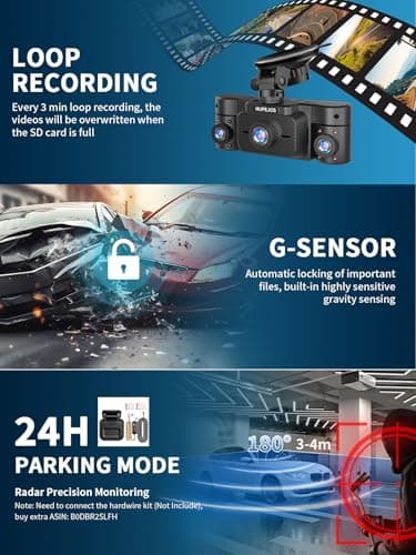HUPEJOS Dash Cam Front and Rear, 360 Dgree View 4 Channel Dash Camera for Cars 2K FHD, Mini Dashcam Built-in WiFi, Car Camera Free 64GB Card, Voice Control, Night Vision,WDR,24/7 Parking Mode, V30-4CH 5