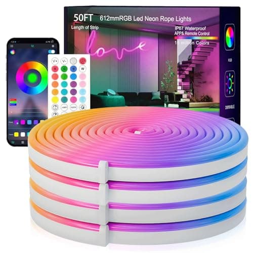 SILFU Neon Rope Lights, 50FT RGB LED Strip Lights, Waterproof IP67 LED Lights for Bedroom, DIY Design, Music Sync, 44 Key Remote Control, Multiple Modes for Bedroom, Holiday Decoration