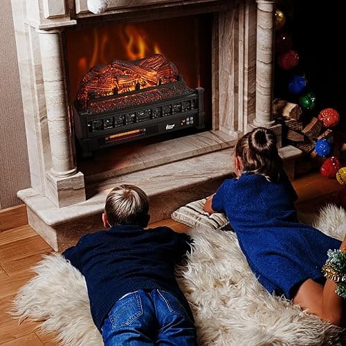 TURBRO Eternal Flame Infrared Electric Fireplace Logs, 23" Infrared Quartz, Remote Control Fireplace Insert Log Heater, Realistic Pinewood Ember Bed, Thermostat, Timer, 1500W Black 7