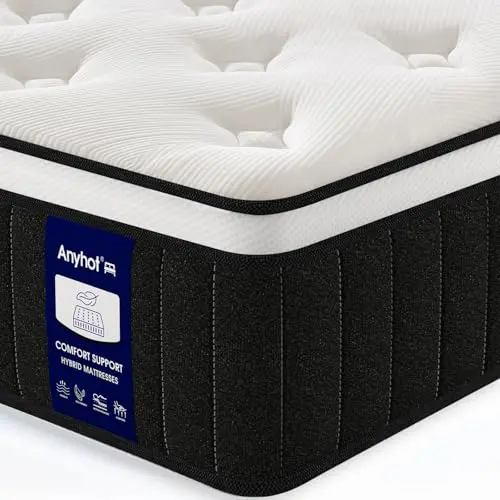 Anyhot,Queen Mattress,10 Inch Medium Firm Hybrid Bed Mattresses,Queen Mattress Size with High Density Foam and Independent Pocket Springs,Release Pressure,Cool and Breathable