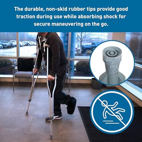 BodyMed Aluminum Crutches, Tall (Pair) - Adjustable Height (5'10" - 6'6"), Lightweight Design, Padded Underarm Cushions & Hand Grips, Non-Slip Rubber Tips - Supports Up to 300 Pounds 6
