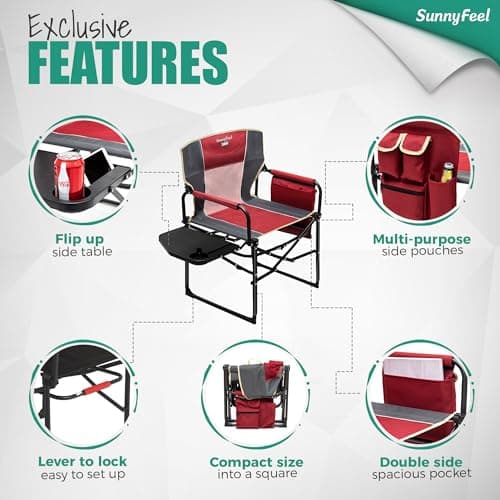 SUNNYFEEL Oversized Camping Directors Chair, Portable Folding Lawn Chairs for Adults Heavy Duty with Side Table,Pocket for Beach, Fishing,Picnic,Concert,Tailgating, Outdoor Foldable Camp Chair 6
