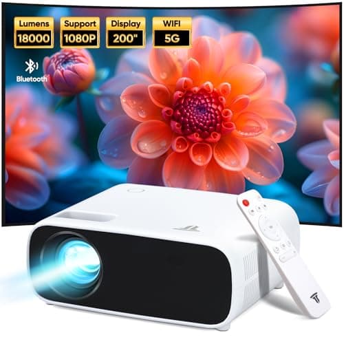 Projector with Wifi and Bluetooth, 200" Projector Full HD 1080P Video Projector, 18000L Movie Projector Compatible with Android/iOS/Laptop/TV Stick/X-Box/HDMI/USB
