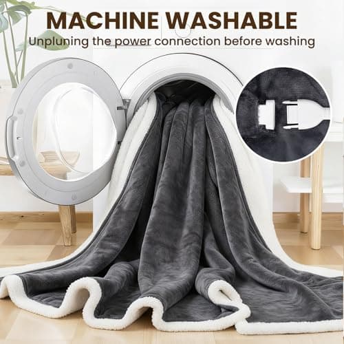 DAILYLIFE Wearable Heated Blanket with Foot Pocket, 52"x72" Electric Blanket with Sleeves for 6 Heat Settings, 12 Hours Timer, Flannel & Sherpa, Charcoal 7