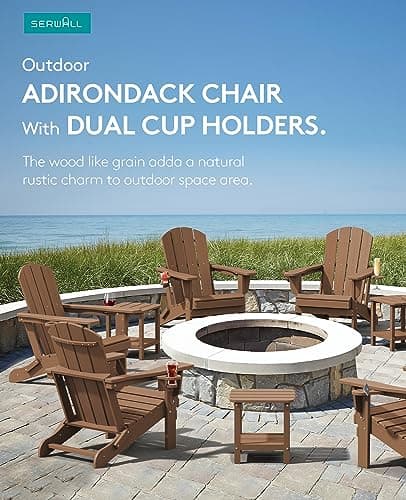 SERWALL Adirondack Chair with Cup Holders - Composite Adirondack Chairs Set of 2 HDPE Outdoor Chairs All Weather Use- Brown 8