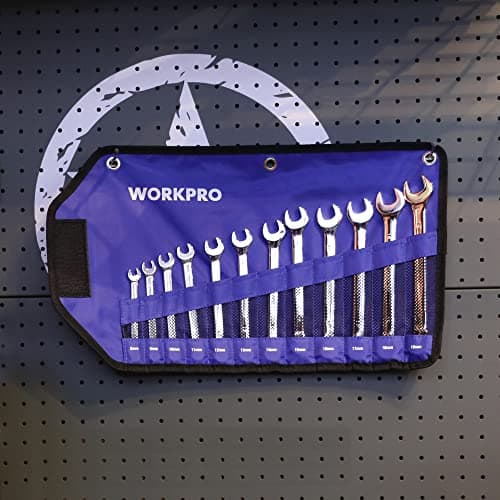 WORKPRO 12-Piece Combination Wrench Set, Metric 8-19mm, Premium Cr-V Wrench Sets, 12PT, Mirror Polish Chrome Plating with Rolling Pouch 6
