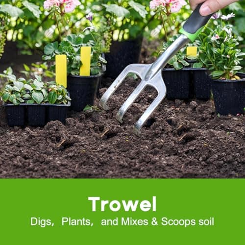 ZUZUAN Garden Tool Set, 3 Pack Aluminum Heavy Duty Gardening Kit Includes Hand Trowel, Transplant Trowel and Cultivator Hand Rake with Soft Rubberized Non-Slip Ergonomic Handle, Garden Gifts 5