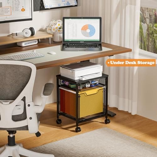 Rolling File Cabinet Cart, Printer Stand with Storage Drawer, Mobile Filing Cabinet on Lockable Wheel, Printer Cart with Hanging File Folder Organizer Beside Under Desk for Office Home(Patent Pending) 6