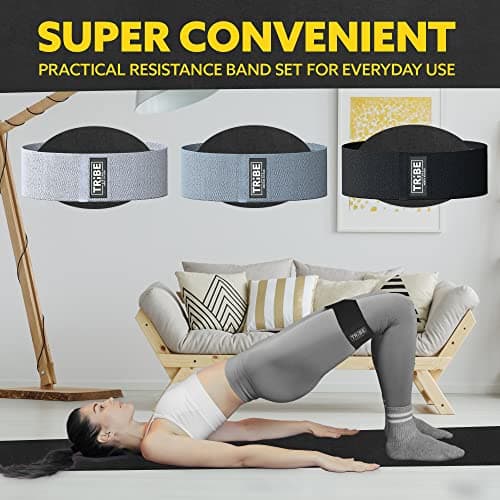 Tribe Lifting Resistance Bands for Working Out - 3 Pack Fabric Workout Bands for Women and Men - Booty Bands for Legs and Glute - Non Slip Exercise Bands Set for Squat Hip Thigh (Gray) 7