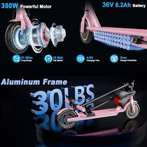 Electric Scooter, Folding E Scooter for Adults with Seat, 350W Motor, 8.5" Solid Tires, Cruise Control, 19MPH, 21Mile Range Portable Teens Commuter Escooter, Dual Brake 6