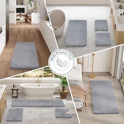 Walensee Bathroom Rug, Non Slip Bath Mat (16 x 24, Grey) Water Absorbent Soft Microfiber Shaggy Mat Machine Washable, Thick Plush Rugs for Shower 8