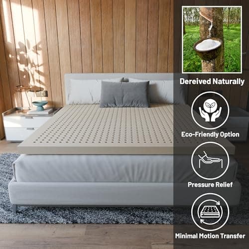 Greaton, 1-Inch Natural Latex Mattress Topper, Cooling, Pressure Relief, Medium Firm & Organic, Eco-Friendly & Derived Naturally Toppers, Full, Beige 5