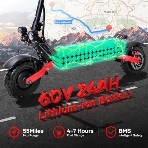 S3 Electric Scooter for Adults, 6000W Dual Motors, Up to 50MPH & 55 Miles, 60V 24Ah Battery, 11" Tires, Off-Road E-Scooter with Dual Brake & Suspension Systems, Folding Commuter Electric Scooter 7