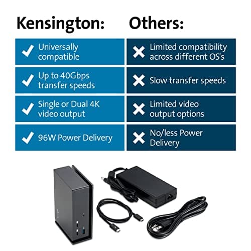 Kensington USB-C and Thunderbolt Dock, up to 100W Charging, Dual 4K, for Mac, Windows and Surface (K37010NA) 7