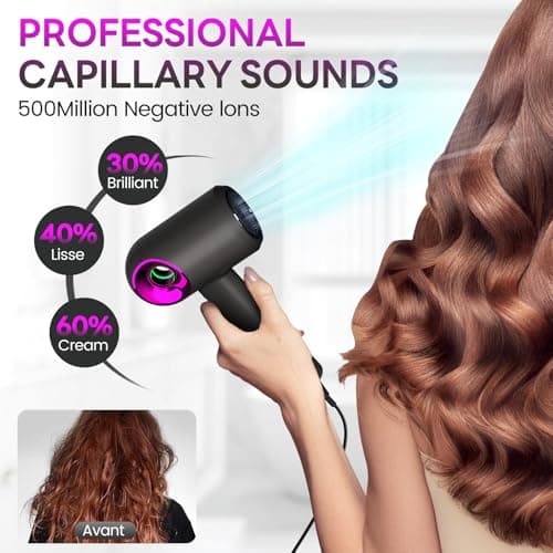 Hair Dryer, High-Speed Ionic Low Noise Blow Dryer with Diffuser for Fast Drying, Professional 504 Millions Negative Ionic Thermo-Control Hairdryer, Travel with Magnetic Diffuser & Nozzle 5