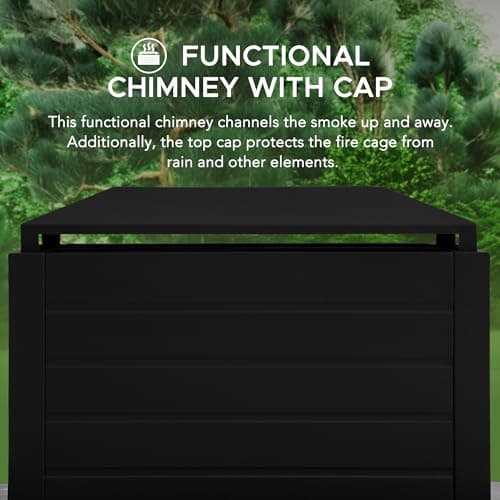 SUNJOY Outdoor Fireplace with Wood Storage and Chimney, Steel Wood Burning Firepit with Mesh Spark Screen Door, Fire Poker, Fireplace Tool & PVC Cover, for Patio Garden Deck Backyard, Black/Dark Gray 5