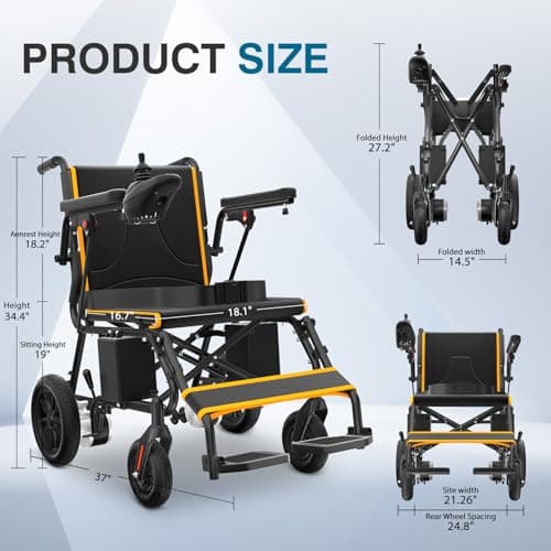 Electric Wheelchair for Adults, POWET Lightweight and Foldable Wheelchairs, Motorized Intelligent Wheelchair 16+ Miles Long Travel Range All Terrain Motorized Wheelchair with Powerful Motor (Black) 9