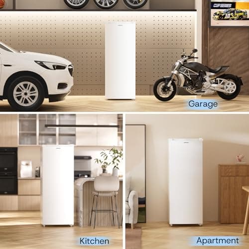 Upstreman 7.0 Cu.Ft Upright Freezer, Large Capacity Stand Up Freezer with 5 Adjustable Shelves, Convertible Refrigerator/Freezer, Reversible Door for Home, Basement, Apartment (White) 8