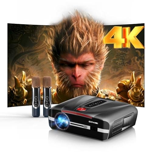 Ultra HD 4K Daylight Projector 2300 ANSI HDR10+Home Theater Karaoke Projector & 2 Mics, ToF Laser Autofocus, Shorter Throw, WiFi Bluetooth, 38W Speaker, NFC Screencast HDMI USB LAN Outdoor Movie