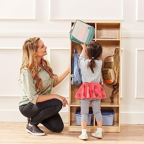 ECR4Kids 2-Section Coat Locker with Bench and Cubby Storage, Classroom Furniture, Natural 8