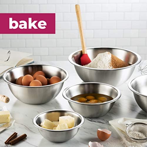 FineDine Stainless Steel Mixing Bowls (Set of 5) Stainless Steel Mixing Bowl Set - Easy To Clean, Nesting Bowls for Space Saving Storage, Great for Cooking, Baking, Prepping 5