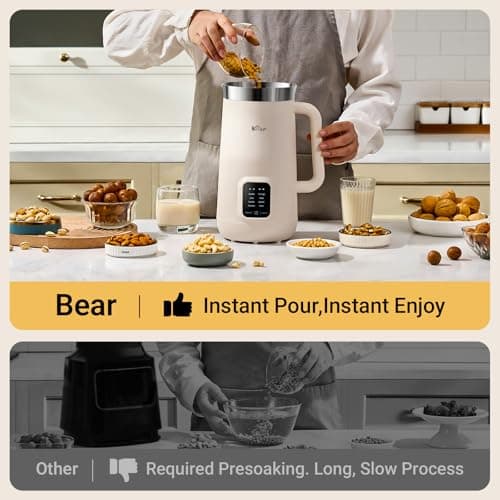 Bear 8 in 1 Nut Milk Maker Machine, 40oz/1.2L Soy Milk Maker with Self Clean/12H Delay/6H Keep Warm, One Touch Almond Milk Maker for Homemade Oat, Soup, Juice, Plant Based and Non Dairy Beverages 7