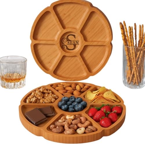 Custom Engraved Bamboo 11" Serving Tray – Personalized 7-Divided Flower Petal Platter, Perfect for Snacks, Appetizers, Charcuterie, Parties, Weddings, Housewarming, and Entertaining Gifts