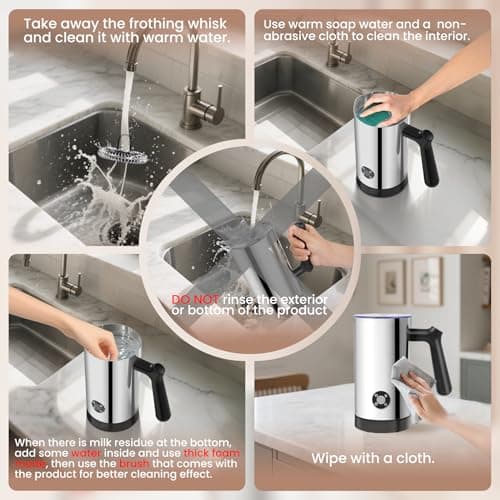 Stainless Steel 4-in-1 Electric Milk Frother, Milk Frother and Steamer, 10.6oz Large Capacity, Cold and Hot Foam maker for Lattes, Cappuccinos, Non-stick Coating Interior, Polished 7