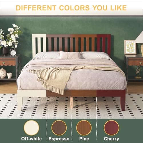 Natulliy Queen Bed Frames,Wood Platforms Bed with Headboard,Wooden Slats Support,No Box Spring Needed,Easy Assembly,Queen,Pine 5