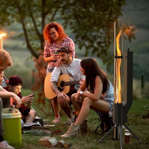 ONLYFIRE OUTDOOR LIVING 58" Patio wood pellet Fire Pit with Ash Tray, Portable Pellet Heater for Camping Backyard Porch Coffee Shop Outside Restaurant, Bonfire Party, RV, Tailgating, Beach, FP042 6