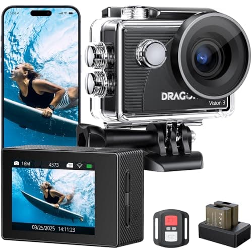 Dragon Touch 4K30FPS Action Camera Vision 3 20MP 100FT Waterproof Underwater Camera with Remote 170° Wide Angle WiFi Sports Camera with 2 Batteries and Mounting Accessories Kit