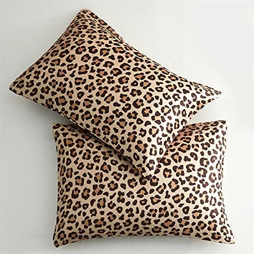 LCBD Satin Pillowcase for Hair and Skin, Gold Leopard Printed Pillow Cases Set of 2, Standard Size Silk Satin Pillow Covers for Women with Envelope Closure 6
