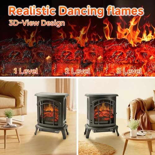 24" Electric Fireplace Heater Stove - Infrared Heater with Realistic LED 3D Flames and Remote Contro, Fire Place Electric, Fake Freestanding Fireplace for Indoor Use, Timer, 750 | 1500W 6