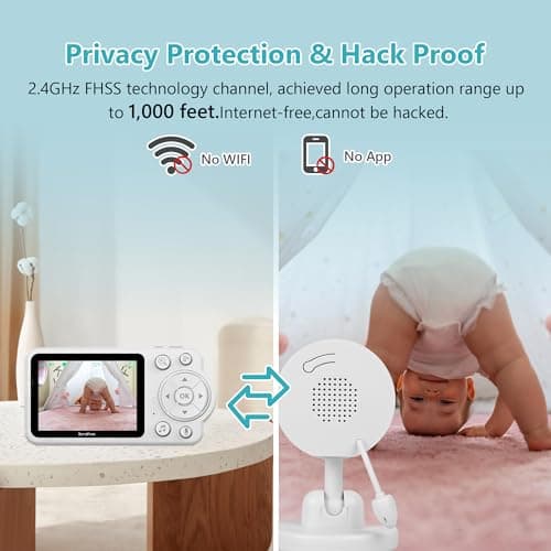 BondFree Baby Monitor with 2600mAH Battery, 30W HD Camera, 2.8”Display, Baby Monitor with Camera and Audio, 1000ft Long Range, Auto Night Vision, 6 Lullabies, Temperature Sensor, Indoor 7