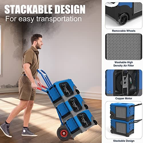 Mounto MOUNTO 268Pints LGR Commercial Compact Dehumidifier with Pump and Drain Hose, LGR Portable Dehumidifier with wheels for Home, Basements, Garages, and Job Sites (Blue) 6